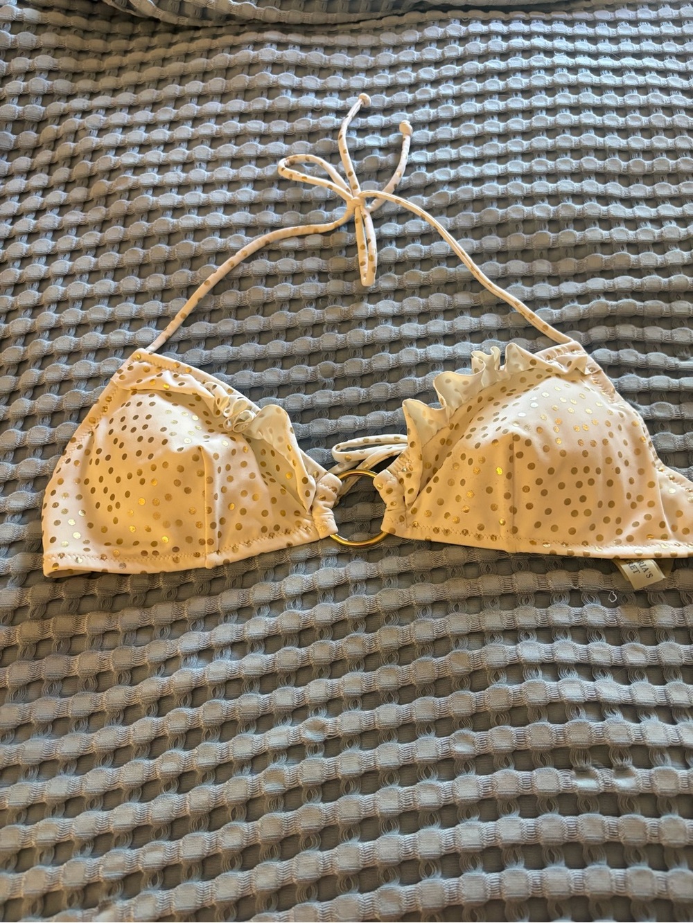 Victoria’s Secret White Ruffled Side Tie Bikini with Metallic Dots size M